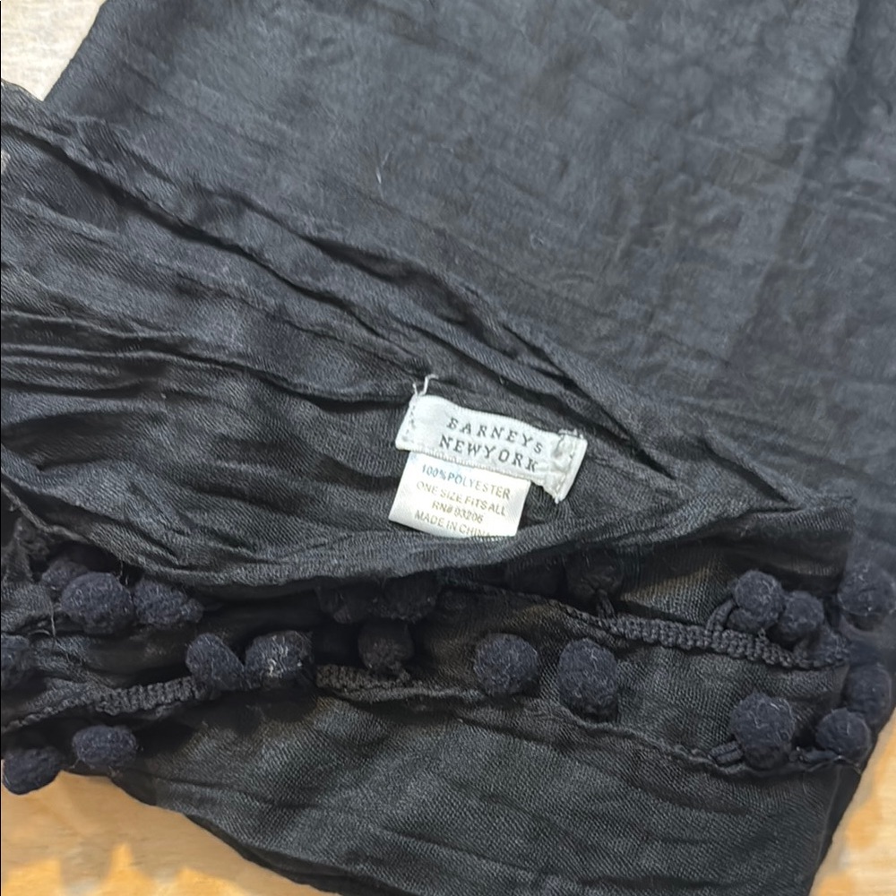Barneys New York Black Scarf with Pom Pom Trim - Picture 2 of 3